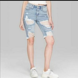 Womens Distressed Denim Bermuda Shorts